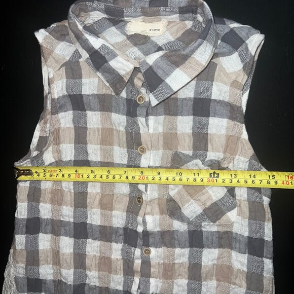 a'reve Lace Plaid Cotton Tunic Sleeveless Button Multicolor‎ Women's Medium - Picture 9 of 9
